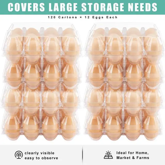 Alt view image 3 of 6 - 120 Packs Egg Cartons Cheap Bulk, Plastic for 12 Eggs, Clear Egg Cartons 3 x 4 Grids, Perfect for Refrigerator Family Farm Commercial Business Market Display