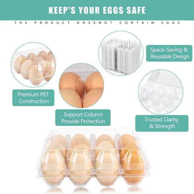 Alt view image 4 of 6 - 120 Packs Egg Cartons Cheap Bulk, Plastic for 12 Eggs, Clear Egg Cartons 3 x 4 Grids, Perfect for Refrigerator Family Farm Commercial Business Market Display