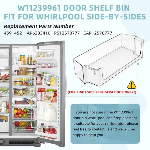Alt view image 5 of 7 - 2 PACK W10900538 W11239961 Refrigerator Door Shelf Bin (RIGHT) BY | Compatible With Whirl.pool Refrigerator WRS311SDH, WRS325SDH, Replaces Refrigerator Door Shelf AP6333410 PS12578777