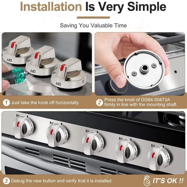 Alt view image 4 of 6 - DG64-00473A Upgraded Gas Stove Knobs Compatible with Samsung Range Stove Knobs Replacements Nx58f5700ws Nx58h5600ss Nx58h5650ws Nx58j7750ss (1pcs)