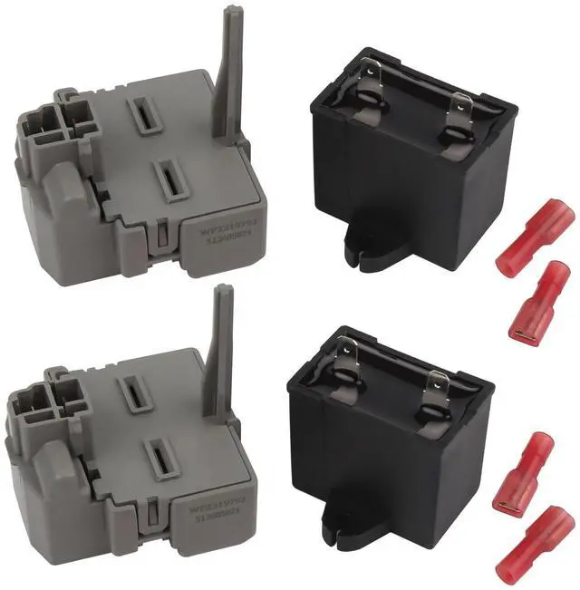 Main image of 2319792 W10197428 W10189190 TSD2 Overload and Start Relay & Compressor Run Capacitor by - Compatible with Whirlpool Kenmore Refrigerators Replaces: 2264017 W10662129 (Pack 2)