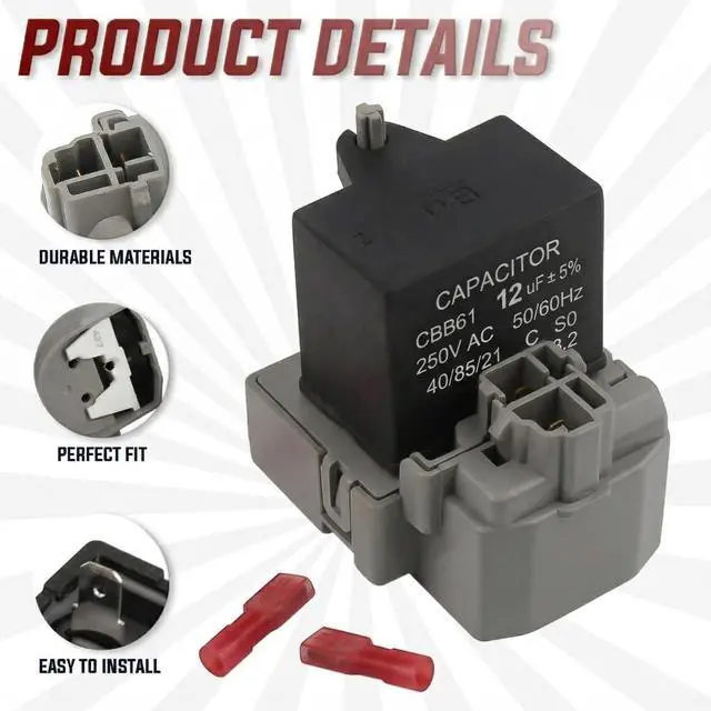 Alt view image 2 of 6 - 2319792 W10197428 W10189190 TSD2 Overload and Start Relay & Compressor Run Capacitor by - Compatible with Whirlpool Kenmore Refrigerators Replaces: 2264017 W10662129 (Pack 2)