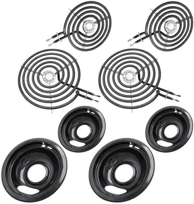 Main image of MP22YA Electric Stove Burner Element Replacement Set & W10290350 W10290353 4 Pack Black Drip Pans - Perfectly Fit Whirlpool Electric Range Stove Top