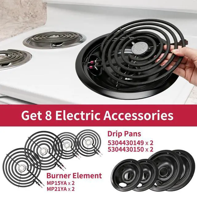 Alt view image 3 of 7 - MP22YA Electric Stove Burner Element Replacement Set & 5304430149 5304430150 4 Pack Black Drip Pans - Perfectly Fit Frigi-daire Ken-more Cros-ley Tap-pan Electric Range Stove Top
