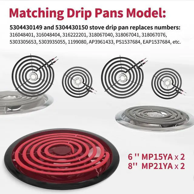 Alt view image 5 of 7 - MP22YA Electric Stove Burner Element Replacement Set & 5304430149 5304430150 4 Pack Black Drip Pans - Perfectly Fit Frigi-daire Ken-more Cros-ley Tap-pan Electric Range Stove Top