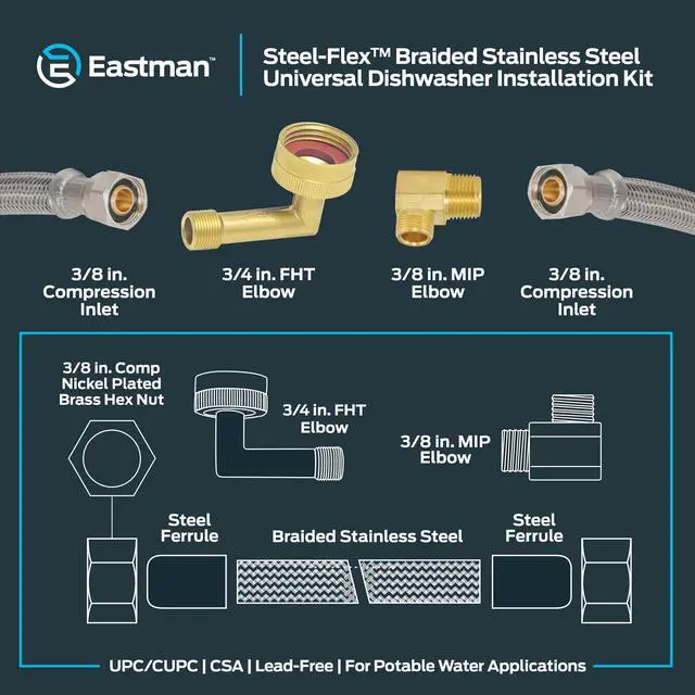 Alt view image 6 of 6 - 10 Ft. Dishwasher Installation Kit, Braided Stainless Steel Supply Line with 3/8 Inch Compression Ends, 41060