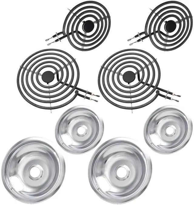 Main image of MP22YA Electric Stove Burner Element Replacement Set & W10290350 W10290353 4 Pack Silver Drip Pans - Perfectly Fit Whirlpool Electric Range Stove Top