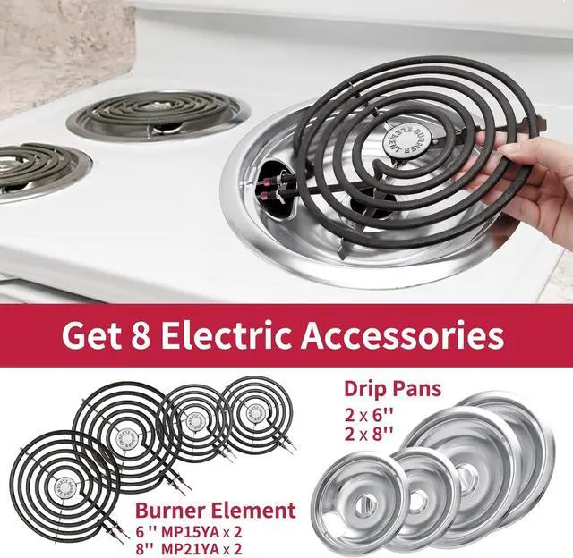 Alt view image 3 of 7 - MP22YA Electric Stove Burner Element Replacement Set & W10290350 W10290353 4 Pack Silver Drip Pans - Perfectly Fit Whirlpool Electric Range Stove Top