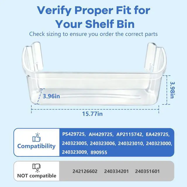 Alt view image 2 of 7 - 240323002 Refrigerator Door Bin Shelf Compatible with Frigidaire & Kenmore | Bottom 2 Shelves on Refrigerator Side, Single Unit, Clear, Replaces PS429725, AH429725, AP2115742