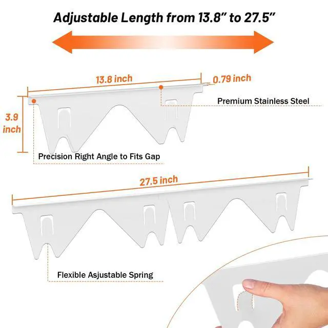 Alt view image 2 of 7 - Stainless Steel Stove Gap Covers(2PCS), White Gap Filler, 13.8" to 27.5" | Stove Gap Guard for Kitchen Oven Gap Between Stove Top and Counter, Easy Clean, Heat Resistant and Adjustable Length