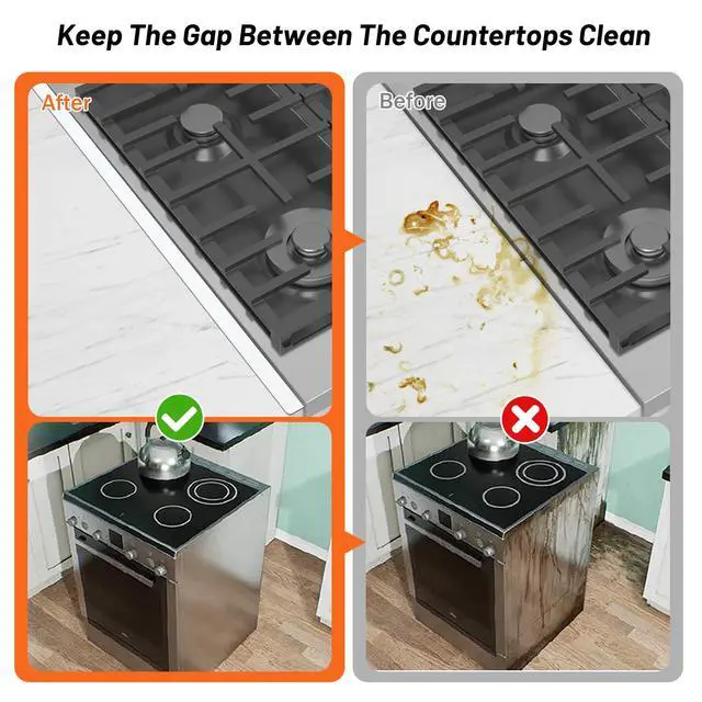 Alt view image 3 of 7 - Stainless Steel Stove Gap Covers(2PCS), White Gap Filler, 13.8" to 27.5" | Stove Gap Guard for Kitchen Oven Gap Between Stove Top and Counter, Easy Clean, Heat Resistant and Adjustable Length