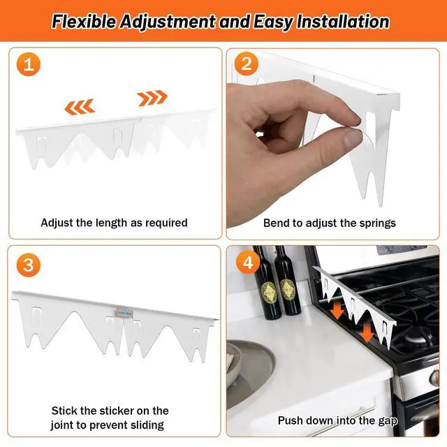 Alt view image 6 of 7 - Stainless Steel Stove Gap Covers(2PCS), White Gap Filler, 13.8" to 27.5" | Stove Gap Guard for Kitchen Oven Gap Between Stove Top and Counter, Easy Clean, Heat Resistant and Adjustable Length