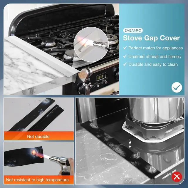 Alt view image 5 of 7 - 16.5"-33" Stove Gap Covers Stainless Steel 2PCS, Stove Gap Filler, White | Oven Side Gap Filler, Kitchen Range Trim Kit, Stove Gap Guard Between Stove and Counter, Heat Resistant & Effectively Protect