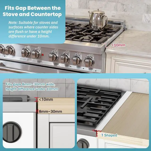 Alt view image 2 of 7 - 16.5"-33" Stove Gap Covers Stainless Steel 2PCS, Stove Gap Filler, White | Oven Side Gap Filler, Kitchen Range Trim Kit, Stove Gap Guard Between Stove and Counter, Heat Resistant & Effectively Protect