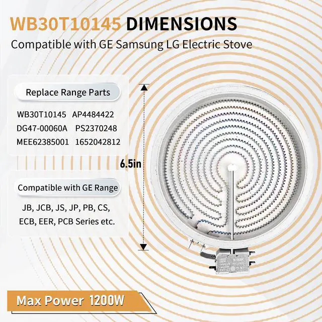 Alt view image 6 of 7 - WB30T10145 5.5" Single Radiant Surface Element Compatible with GE Range | Upgraded 6.5" Electric Range Burner Replacement for Samsung GE LG Stove, DG47-00060A Range Oven Heating Element