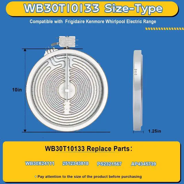 Alt view image 3 of 7 - WB30T10133 Range 9"/6" Dual Radiant Surface Element for GE Stove | Upgraded 10" Electric Range Burner Replacement Part for GE Stove, Replace WB30X24111 PS2321567 AP4345739