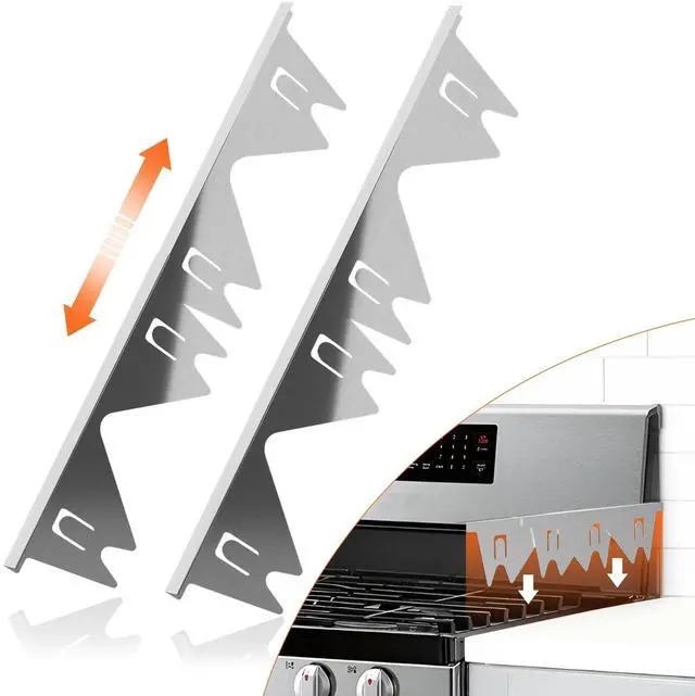 Main image of Stainless Steel Stove Gap Covers(2PCS), Silver Gap Filler, 13.8" to 27.5" | Stove Gap Guard for Kitchen Oven Gap Between Stove Top and Counter, Easy Clean, Heat Resistant, and Adjustable Length