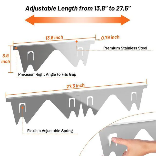 Alt view image 2 of 7 - Stainless Steel Stove Gap Covers(2PCS), Silver Gap Filler, 13.8" to 27.5" | Stove Gap Guard for Kitchen Oven Gap Between Stove Top and Counter, Easy Clean, Heat Resistant, and Adjustable Length