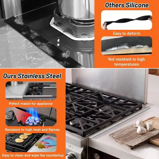 Alt view image 5 of 7 - Stainless Steel Stove Gap Covers(2PCS), Silver Gap Filler, 13.8" to 27.5" | Stove Gap Guard for Kitchen Oven Gap Between Stove Top and Counter, Easy Clean, Heat Resistant, and Adjustable Length