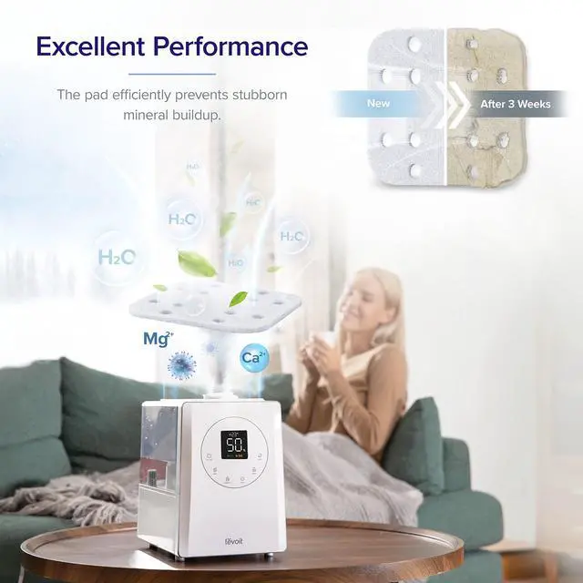 Alt view image 2 of 6 - Humidifier Replacement Filters 10-Pack, Mineral Absorption Pad, Compatible with LV600S, LV600HH, OasisMist450S, Capture Fine Particles in Water Tank to Improve Humidification Efficiency, White