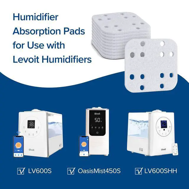 Alt view image 5 of 6 - Humidifier Replacement Filters 10-Pack, Mineral Absorption Pad, Compatible with LV600S, LV600HH, OasisMist450S, Capture Fine Particles in Water Tank to Improve Humidification Efficiency, White