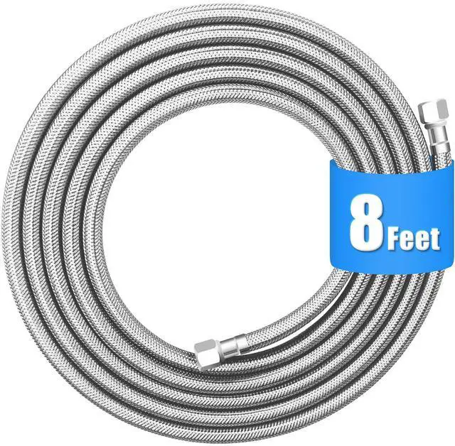 Main image of Refrigerator Water Line - 8FT,Foodgrade PEX Inner Hose for Fridge Ice Maker | Stainless Steel Braided Ice Maker Water Hose,Rustproof Fridge Water Line with Both End 1/4" Comp Fittings