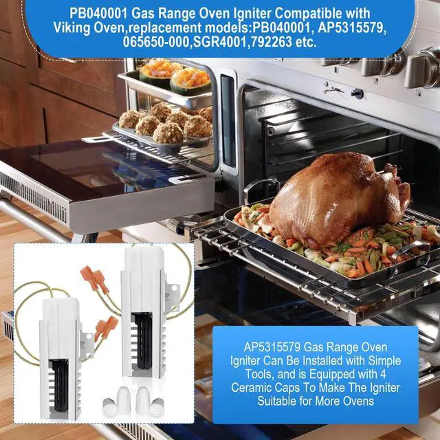 Alt view image 4 of 7 - 2 Pack PB040001 Gas Range Oven Igniter, Oven Igniter for Gas Stove for Viking Range Oven Igniter, Replace AP5315579 065650-000 SGR4001 792263, with 4 Ceramic Nuts