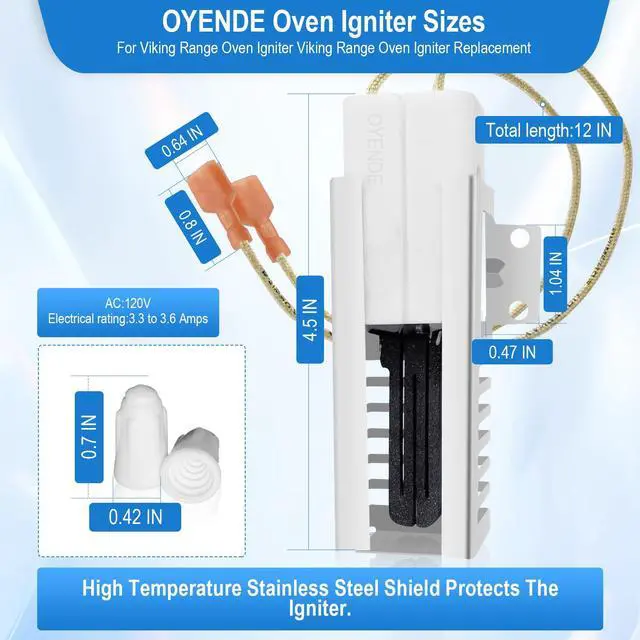 Alt view image 6 of 7 - 2 Pack PB040001 Gas Range Oven Igniter, Oven Igniter for Gas Stove for Viking Range Oven Igniter, Replace AP5315579 065650-000 SGR4001 792263, with 4 Ceramic Nuts