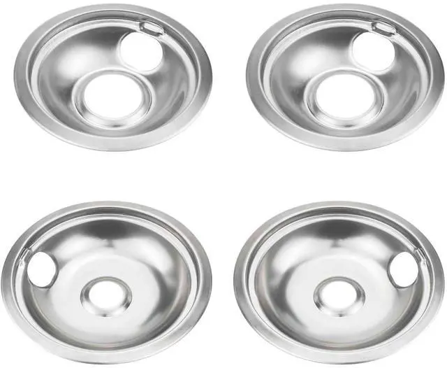 Main image of Chrome Drip Pan Stove Burner Covers, Electric Stove Burner Drip Pans for Whirlpool W10278125, 4 Pack (4x8")