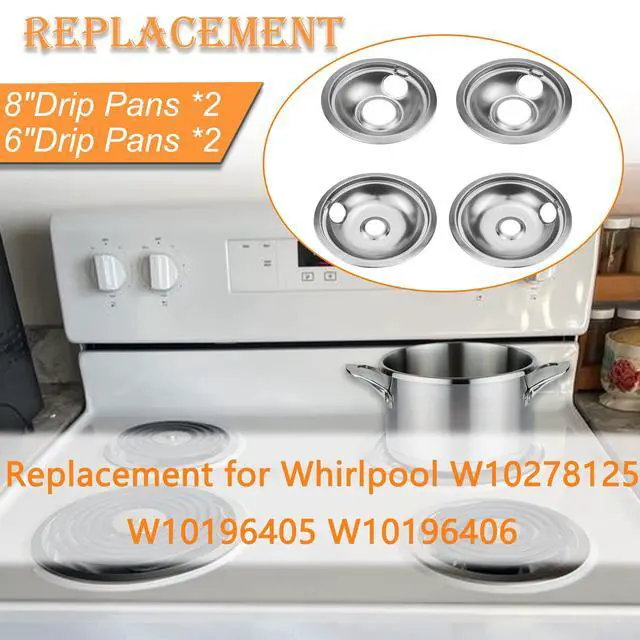 Alt view image 2 of 6 - Chrome Drip Pan Stove Burner Covers, Electric Stove Burner Drip Pans for Whirlpool W10278125, 4 Pack (4x8")