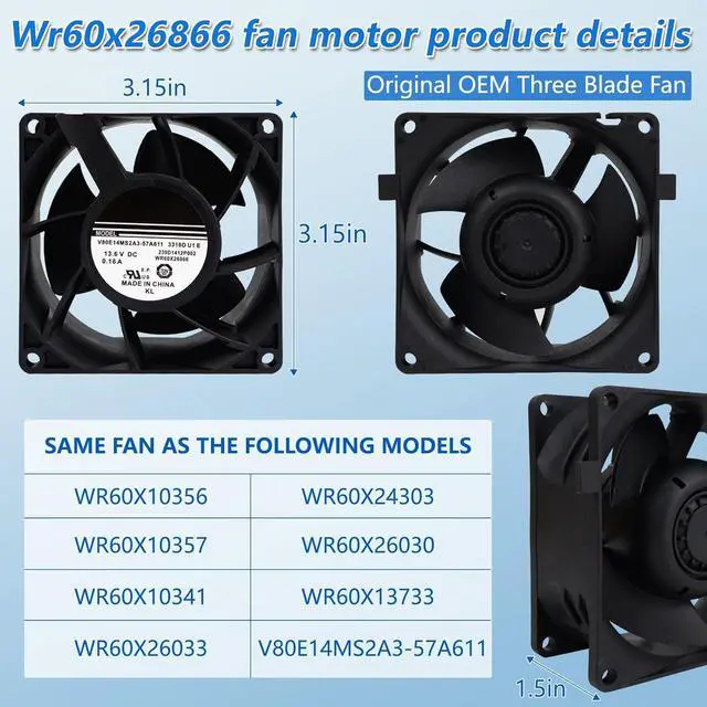 Alt view image 2 of 7 - WR60X35205 WR60X29099 DAZB0838RCM Refrigerator Evaporator Fan Motor, Fit GE Refrigerator Replacement for 197D9873P002 197D9873P003 4590361 4963678 AP6783211 AP6997194 EAP16226575 WR60X20880