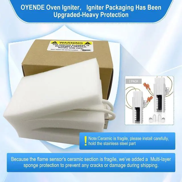 Alt view image 2 of 7 - 2 Pack PB040001 Gas Range Oven Igniter, Oven Igniter for Gas Stove for Viking Range Oven Igniter, Replace AP5315579 065650-000 SGR4001 792263, with 4 Ceramic Nuts