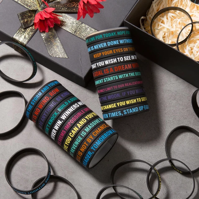 Alt view image 2 of 7 - 100 Pcs Motivational Silicone Wristbands Inspirational Bracelets 20 Styles For Fitness Sports & Team Building, Perfect Encouragement Gifts For Men Women And Students
