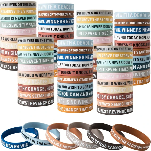 Main image of 100 Pcs Motivational Silicone Wristbands Inspirational Bracelets 20 Styles For Fitness Sports & Team Building, Perfect Encouragement Gifts For Men Women And Students