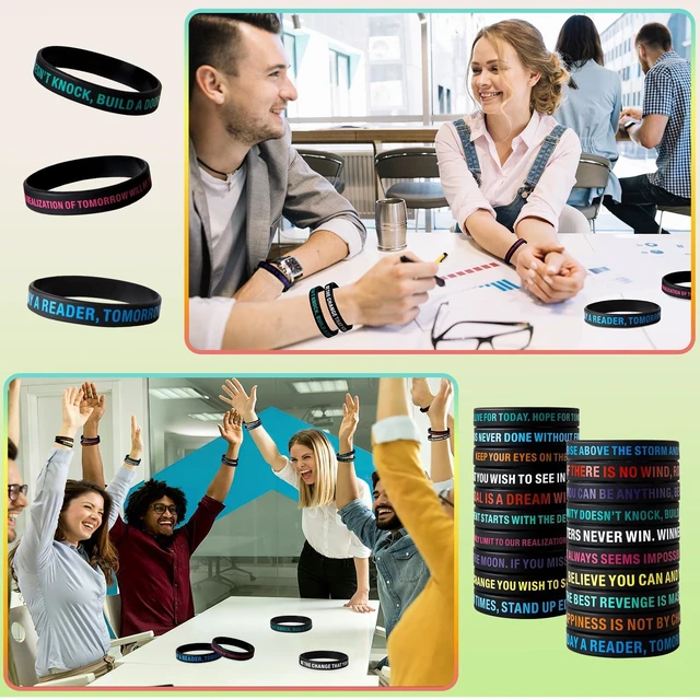 Alt view image 6 of 7 - 100 Pcs Motivational Silicone Wristbands Inspirational Bracelets 20 Styles For Fitness Sports & Team Building, Perfect Encouragement Gifts For Men Women And Students