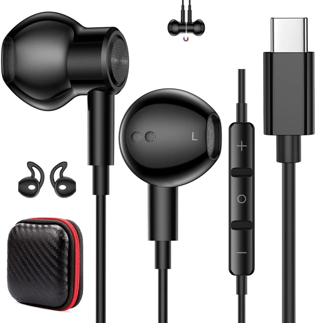 Main image of USB C Earbuds Wired Headphone for iPhone 18 Pro Max 17 16 17e,Black for Samsung S26 S25 Ultra S24 A17 A57 Type C Earphone,Stereo Corded Earbuds C Plug with Microphone for Apple/iPad Pro 10 11th