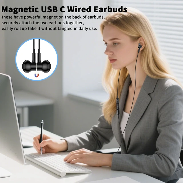 Alt view image 2 of 7 - USB C Earbuds Wired Headphone for iPhone 18 Pro Max 17 16 17e,Black for Samsung S26 S25 Ultra S24 A17 A57 Type C Earphone,Stereo Corded Earbuds C Plug with Microphone for Apple/iPad Pro 10 11th