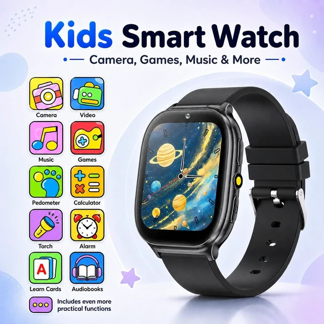 Alt view image 4 of 7 - Kids Smart Watch for Girls Boys Age 5-12, 10 Alarms and Vibration Reminder, App Location Check, 20 Puzzle Games HD Touch Screen Watch with Camera, Music Player, Pedometer, Flashlight, Gift (Black)