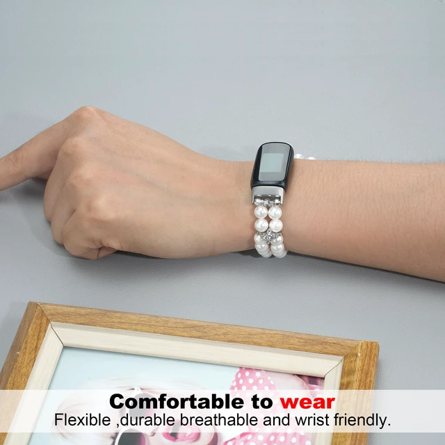 Alt view image 3 of 7 - Compatible with Fitbit Luxe Bands,Fashion Handmade Elastic Stretch Pearl Bracelet Women Replacement Strap for Fitbit Luxe accssorises