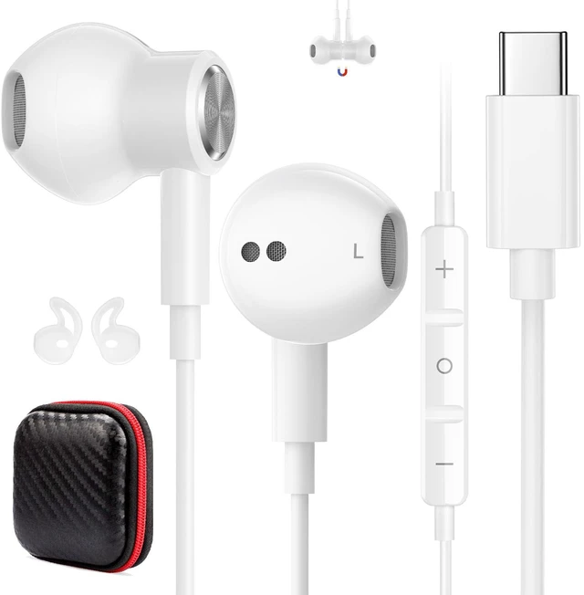 Main image of USB C Earbuds Wired Headphone for iPhone 18 Pro Max 17 16 17e,White for Samsung S26 S25 Ultra S24 A17 A57 Type C Earphone,Stereo Corded Earbuds C Plug with Microphone for Apple/iPad Pro 10 11th