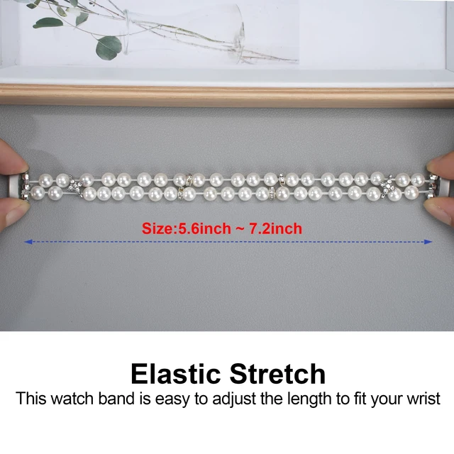 Alt view image 6 of 7 - Compatible with Fitbit Luxe Bands,Fashion Handmade Elastic Stretch Pearl Bracelet Women Replacement Strap for Fitbit Luxe accssorises