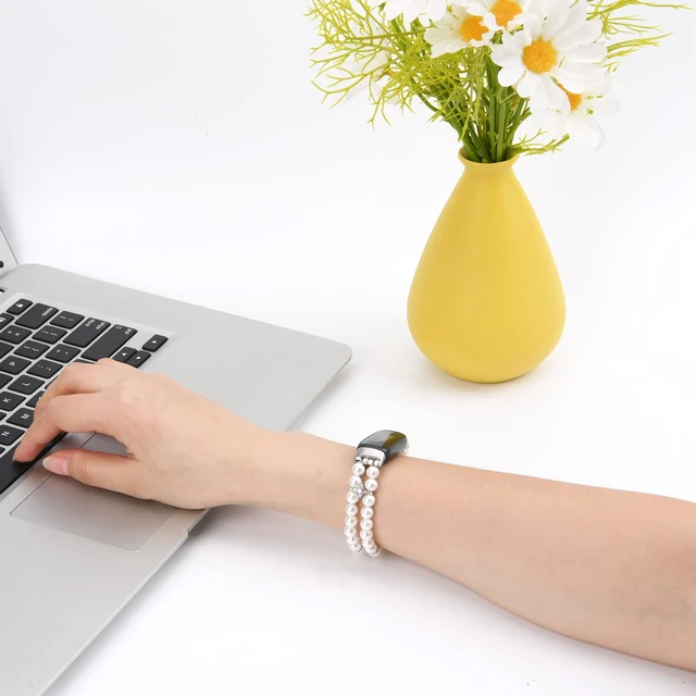 Alt view image 7 of 7 - Compatible with Fitbit Luxe Bands,Fashion Handmade Elastic Stretch Pearl Bracelet Women Replacement Strap for Fitbit Luxe accssorises