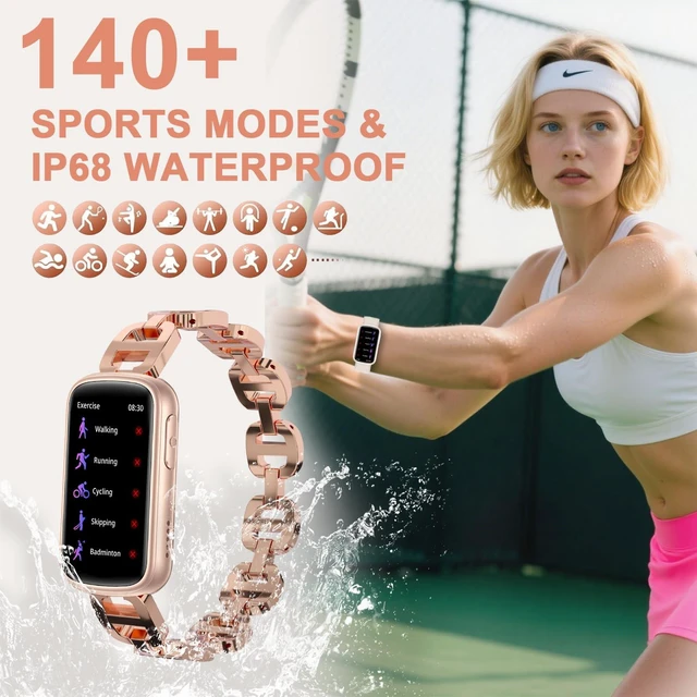 Alt view image 2 of 7 - Smart Watches for Women,Fitness Trakcer with Bluetooth Call, Heart Rate/Sleep Monitor/Calories/Blood Pressure,130+ Sports Modes 1.47'' Smartwatch for Android iPhone,IP68 Waterproof,2 Bands,Rose Gold