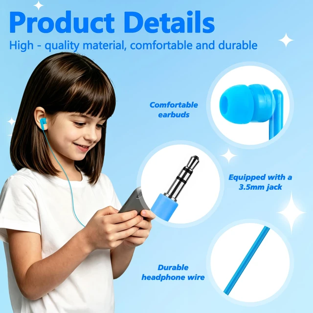 Alt view image 2 of 7 - 50 Pack Bulk Earbuds for Classroom, Wired 3.5mm Jack Multi Color Kids Earbuds Wired for School Students Library, In Ear Headphones Wired for Tablet Chromebook