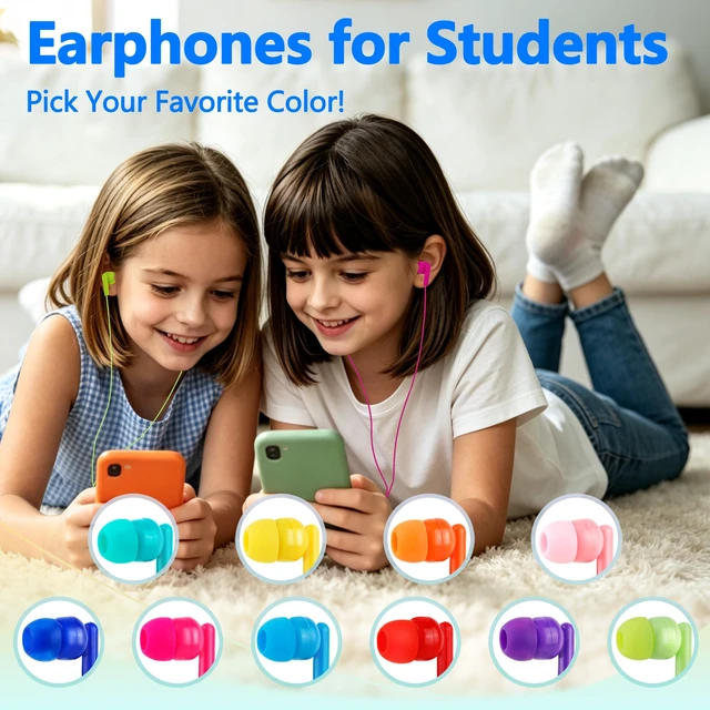 Alt view image 3 of 7 - 50 Pack Bulk Earbuds for Classroom, Wired 3.5mm Jack Multi Color Kids Earbuds Wired for School Students Library, In Ear Headphones Wired for Tablet Chromebook