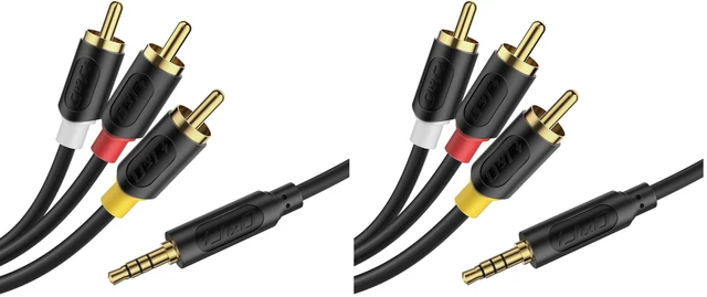 Main image of 3.5mm to RCA AV Cable, Audio/Video Transmission, 1/8" TRRS to 3 RCA Male Plug AUX Cable Cord, Compatible with Sony TV, DVD Player, Camcorder, Handycam, 5 ft (Pack of 2)