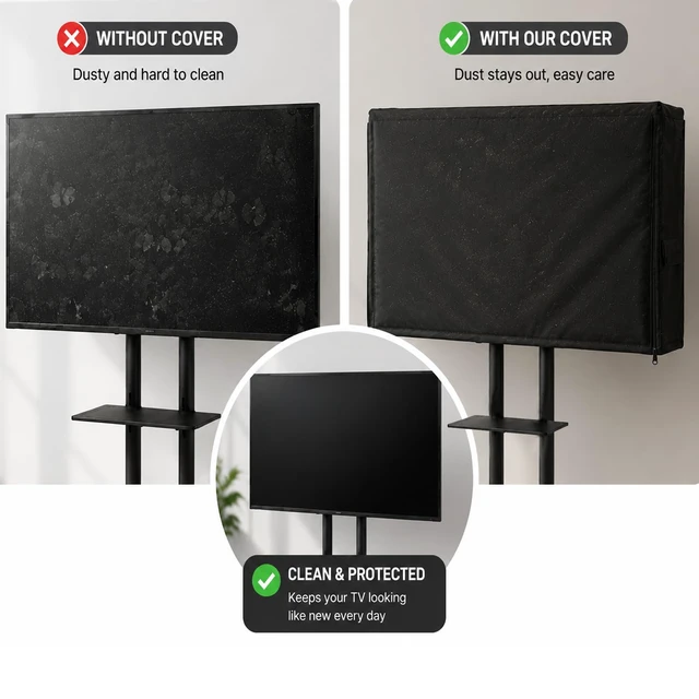 Alt view image 7 of 7 - Outdoor Waterproof Rolling TV Cart Cover, Black Dustproof Mobile Television Stand Cover Fit 50-55 Inch TV