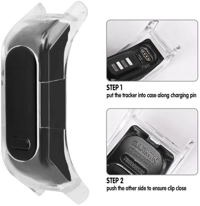 Alt view image 2 of 3 - Canvas Nylon Bands Compatible with Garmin Vivosmart 5 tracker Replacement Bands withTransparent Case