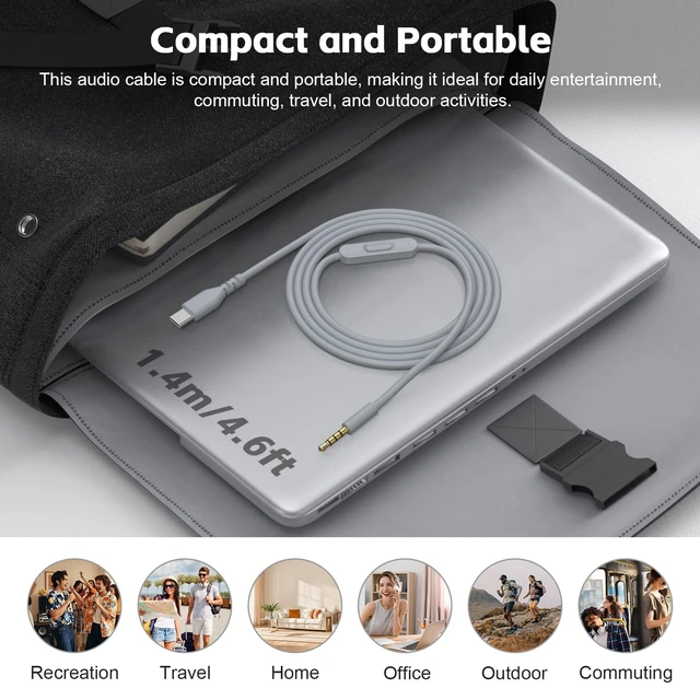 Alt view image 6 of 7 - USB C Solo 4 Audio Cable, Solo 3 Replacement Audio Aux Cord with Inline Mic Control Compatible with Beats Studio Solo Pro Detox Mixr Executive Pill Headphones to iPhone 17/16 USB-C Devices (Grey)