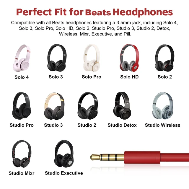 Alt view image 3 of 7 - USB C Solo 4 Audio Cable, Solo 3 Replacement Audio Aux Cord with Inline Mic Control Compatible with Beats Studio Solo Pro Detox Mixr Executive Pill Headphones to iPhone 17/16 USB-C Devices (Red)